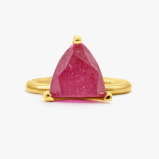 TREATED RUBY AND SILVER VERMEIL HALF CUT MARQUISE RING