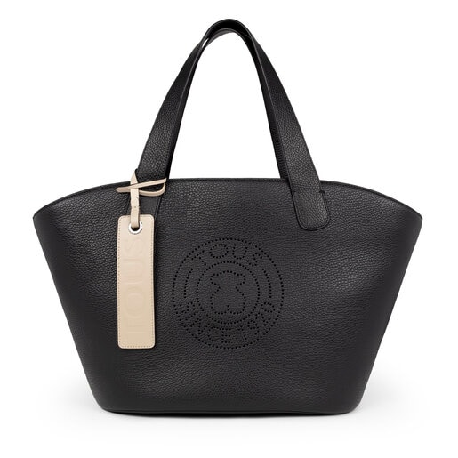 Sac shopping Leissa grand en Cuir de couleur noire