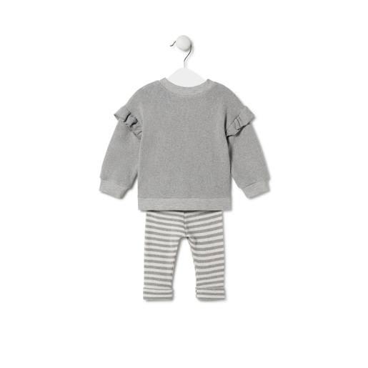 Girls outfit in plain and striped fabrics in Grey grey