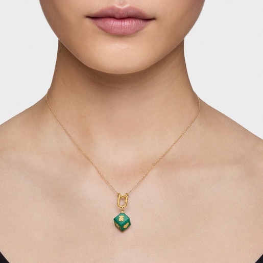 قلادة Cube من الذهب عيار 14 قيراطًا مُرصّعة بالمالاكيت