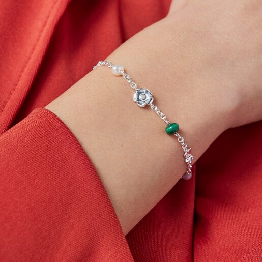 Silver Fragile Nature Bracelet with Gemstones | TOUS
