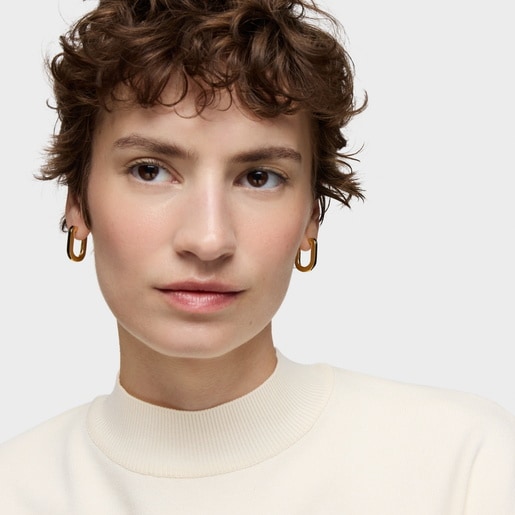 أقراط طوقية من العقيق والفضة المطلية بالذهب عيار 18 قيراطًا من التشكيلة Line