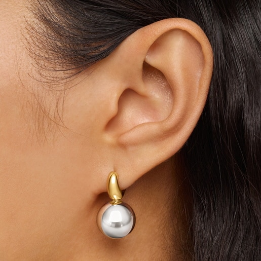 Boucles d’oreilles anneaux bicolores motif bille Warm