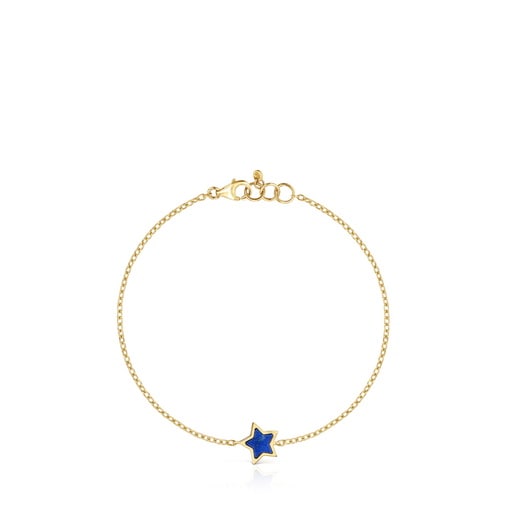 Pulsera cadena de oro 14 kt y lapislázuli XXS