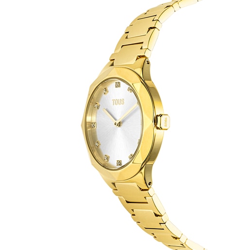 Analogue watch with gold-colored IPG steel wristband Karat Round