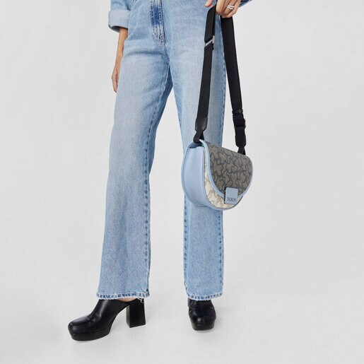 Medium beige and blue Amaya Kaos Icon Crossbody bag
