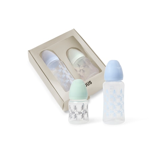Pack of 2 baby bottles in Square sky blue