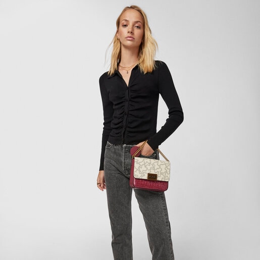 Small beige and burgundy Kaos Legacy crossbody bag