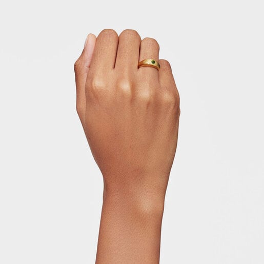 Signet ring with 18kt gold plating over silver and chrome diopside TOUS Basic Colors