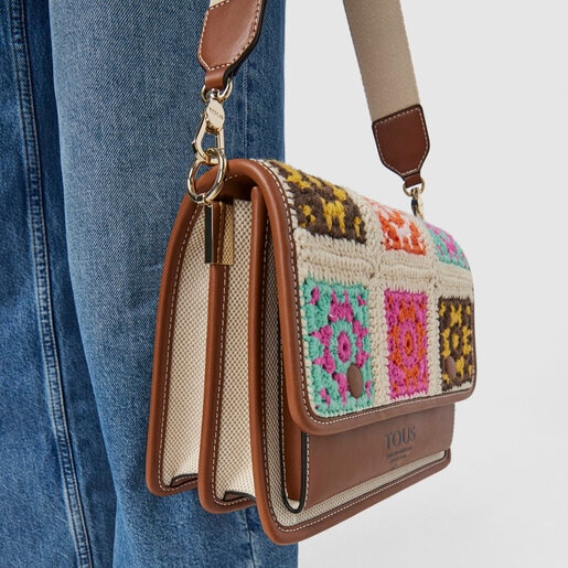 Bandolera mediana beige y marrón Audree TOUS Crochet