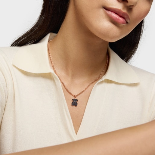 Rose Vermeil Silver TOUS Motif Pendant with Spinel and Bear motif