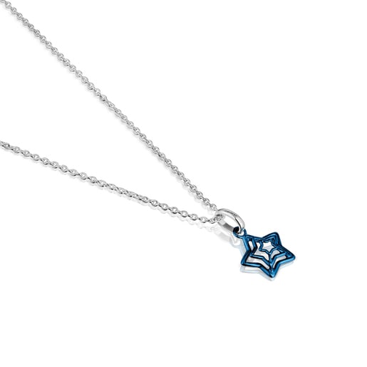 Bickie blue IP steel triple star silver Necklace