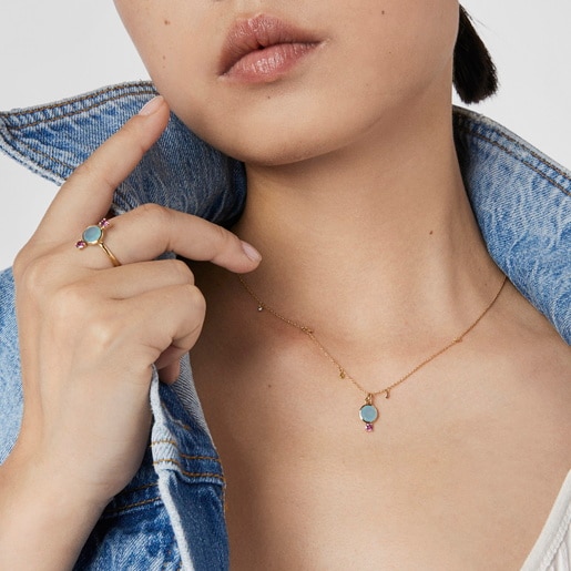 ゴールドにカルセドニーとジェムストーンがあしらわれたネックレス Virtual Garden