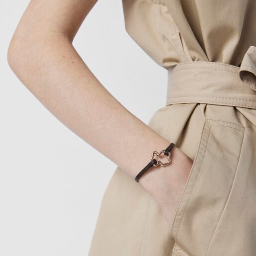 Сет браслетов Hold из темного серебра, розового вермеля и кожи