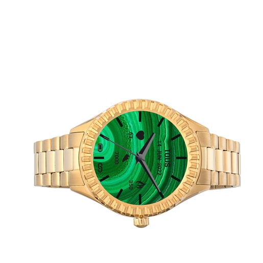 Relógio smartwatch T-Bear Connect com bracelete em aço IP dourado