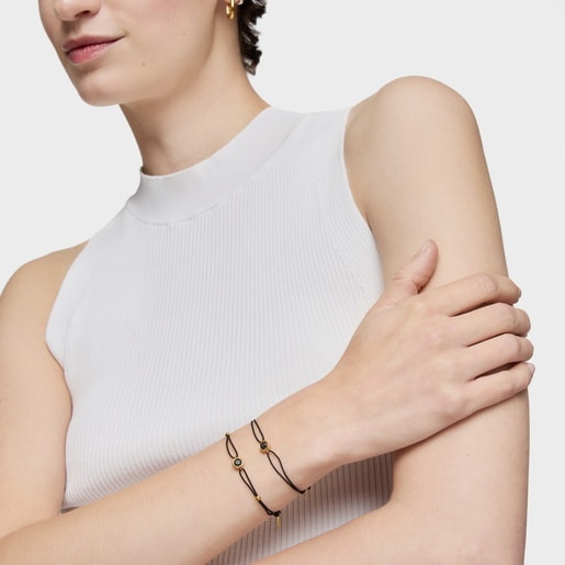 Black nylon Bracelet with 18kt gold plating over silver and black spinel TOUS Line