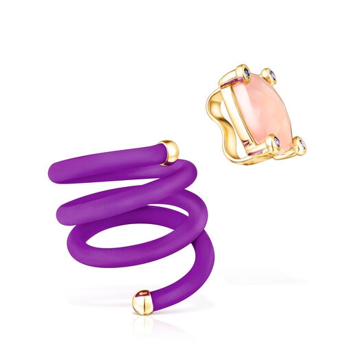 ピンクカラーのベースにジェムストーンがあしらわれたトリプルリング TOUS Beach Caucho