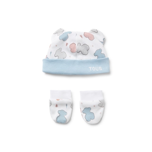 Baby hat and mittens set in Colors blue