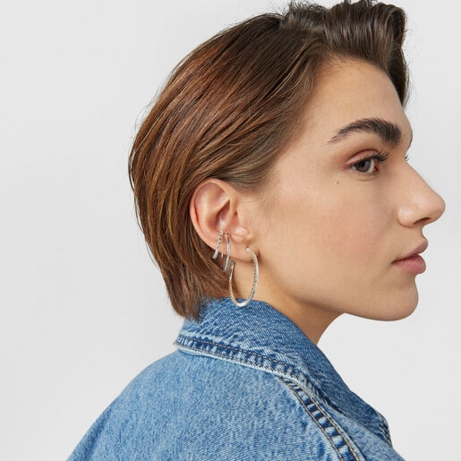 قرط Straight double مزدوج مصنوع من الفضة