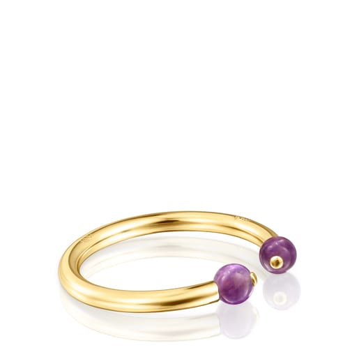 ゴールドコーティングシルバーにアメジストが付いたリング Batala