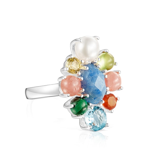 Silver Fragile Nature rosette Ring with Gemstones | TOUS