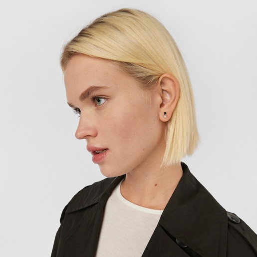 Pendientes con baño de oro 18 kt sobre plata y ónix y perla Glory