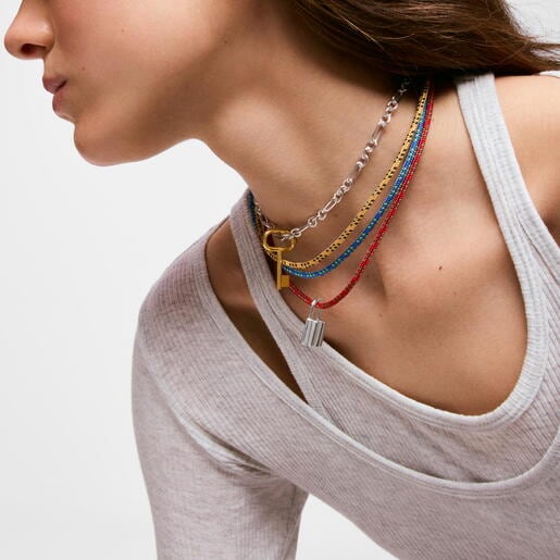 Collar con cordón azul y acero TOUS Basics