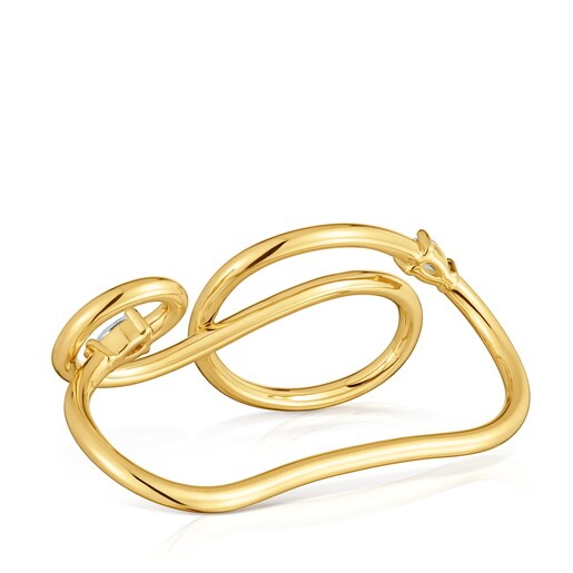 خاتم مفتوح من الفضة المطلية بالذهب عيار 18 قيراطًا والمرصعة بالماس المُصنع في المختبر من التشكيلة Lio LGD