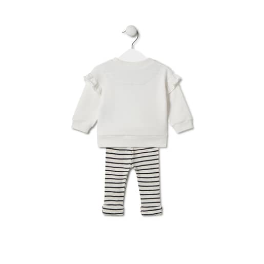 Girl's outfit made from plain and striped fabrics in Black ecru