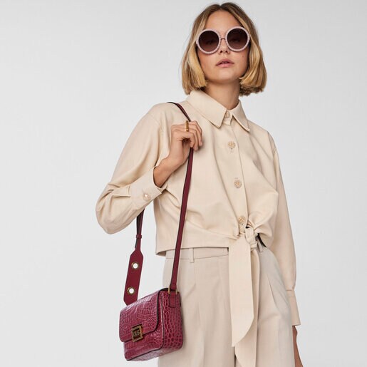 バーガンディのレザー製クロスボディバッグ Tous Legacy Wild