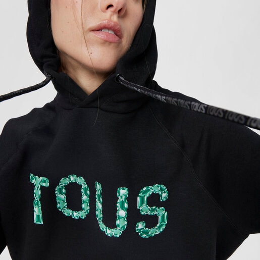 Black and turquoise hooded sweatshirt Logo Gemstones