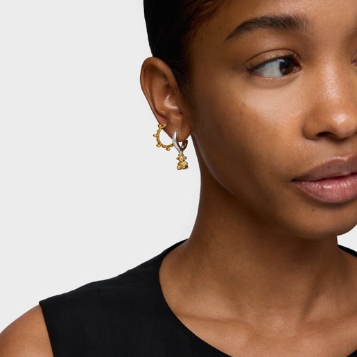 ツートーンのダブルベア・フープピアス Bold Bear