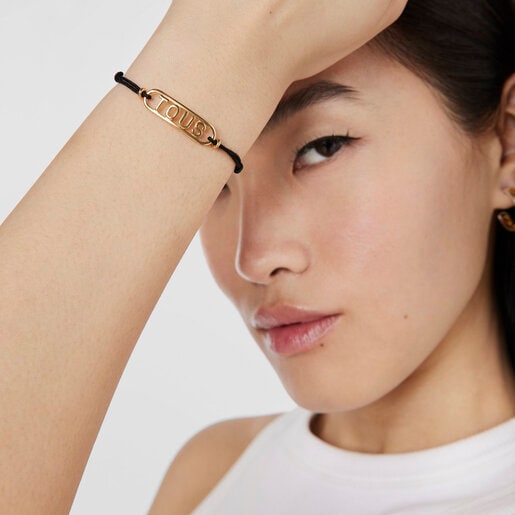 Black nylon Bracelet with silver vermeil Logo