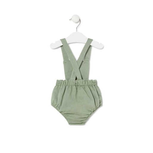 Dungarees-style baby romper in Classic green