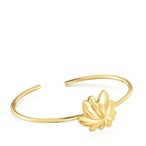 Pulsera esclava con baño de oro 18 kt sobre plata motivo Yagrumo