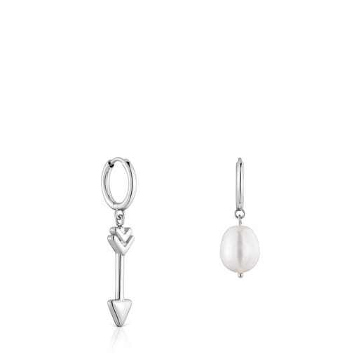 Steel and cultured pearl Hoop earrings with arrow charm TOUS Charming