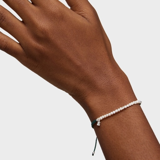 צמיד קולור פנינים בשילוב חוט ודובי כסף