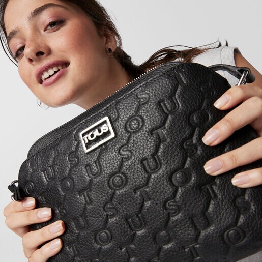 Black Leather T Script Crossbody bag