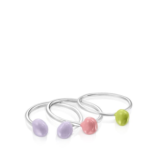 Pack of silver and colored enamel TOUS Joy Bits rings