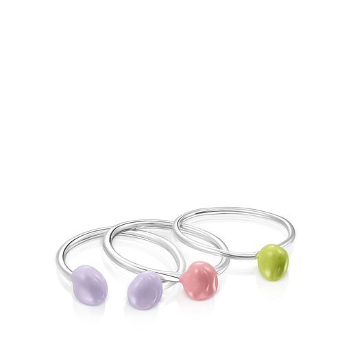 Pack de anillos de plata y esmalte de colores TOUS Joy Bits