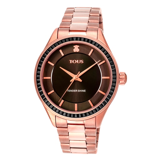 Reloj T-Shine de acero IP rosado con zirconias cúbicas