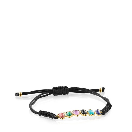 Pulsera Glory con baño de oro 18 kt sobre plata con Gemas y Cordón negro