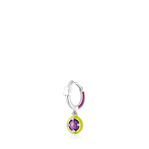 Silver TOUS Vibrant Colors Hoop earring with amethyst and enamel