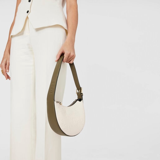 Little Liffner Women's Beige Leather Single Strap Handbag Purse 