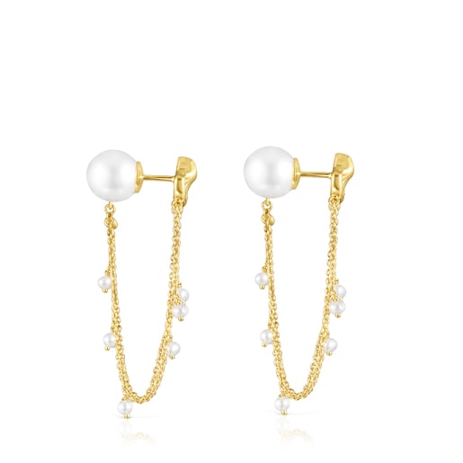 Long gold Oceaan shells-chains Earrings with pearls