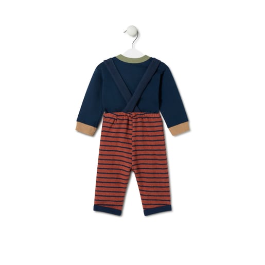 Boys plain and striped outfit in Blue navy blue