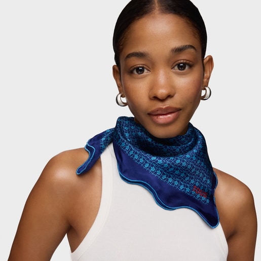 Dark blue square Scarf Mini Daisy