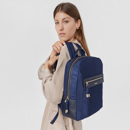 TOUS Navy colored Canvas Brunock Chain Backpack | Plaza Las Americas