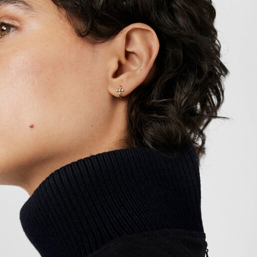 Small gold Cross hoop earring with diamonds Les Classiques