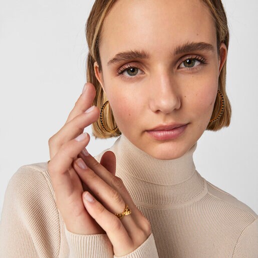 Серьги-обручи Glaring из вермеля с ониксом